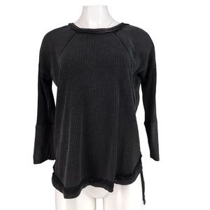 Soft Surroundings Shirt Long Sleeve Waffle Knit High Low Charcoal Gray PETITE M